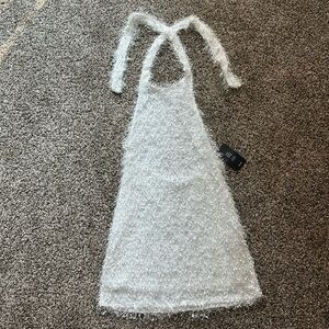 NA-KD White Halterneck Feather Mini Backless Dress EU 38 / XS - New With Tags